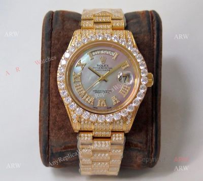 Best Replica Rolex Day-Date 40 Yellow Gold Full Diamond Watch